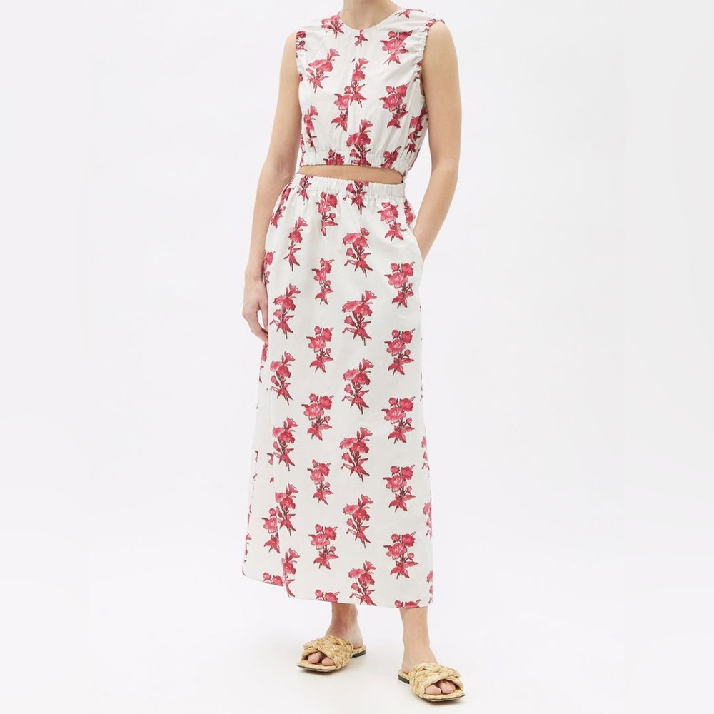 RAEY Elasticated Cut-Out Floral-Print Cotton Dress Size 2